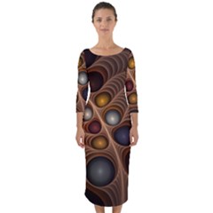 Fractal Fantasy Abstract Design Quarter Sleeve Midi Bodycon Dress by Wegoenart