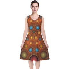 Fractal Fantasy Design Swirl V-neck Midi Sleeveless Dress 