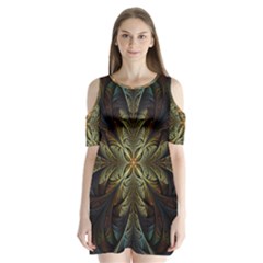 Fractal Art Abstract Pattern Shoulder Cutout Velvet One Piece