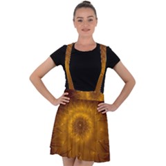 Fractal Flower Floral Gold Pattern Velvet Suspender Skater Skirt by Wegoenart