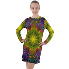 Fractal Abstract Background Pattern Long Sleeve Hoodie Dress