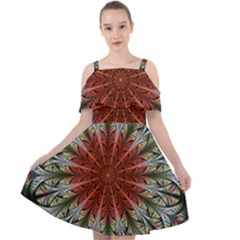 Fractal Floral Fantasy Flower Cut Out Shoulders Chiffon Dress