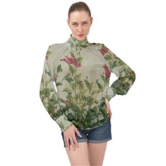 Botanical Vintage Style Motif Artwork 2 High Neck Long Sleeve Chiffon Top by dflcprintsclothing