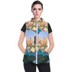 City Buildings Urban Dawn Women s Puffer Vest by Wegoenart