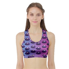 Ufo Alien Pattern Sports Bra With Border by Wegoenart