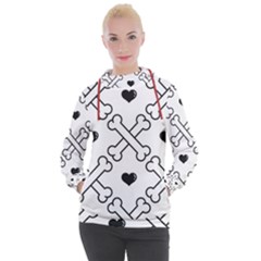 Dog Bone Seamless Pattern Heart Valentine Women s Hooded Pullover