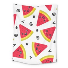 Cute Smiling Watermelon Seamless Pattern White Background Medium Tapestry by Nexatart