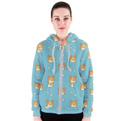 Cute Corgi Dog Face Pattern Women s Zipper Hoodie by Nexatart