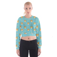 Cute Corgi Dog Face Pattern Cropped Sweatshirt by Nexatart