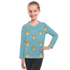 Cute Corgi Dog Face Pattern Kids  Long Mesh Tee