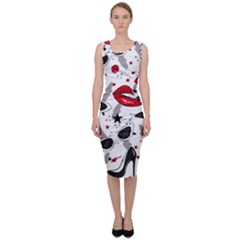 Red Lips Black Heels Pattern Sleeveless Pencil Dress by Nexatart