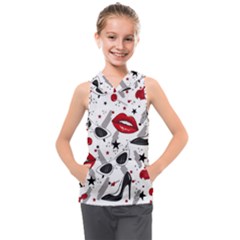 Red Lips Black Heels Pattern Kids  Sleeveless Hoodie