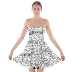 Circle Shape Pattern With Cute Owls Coloring Book Strapless Bra Top Dress by Nexatart