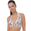 Funny Seamless Pattern With Cartoon Monsters Personage Colorful Hand Drawn Characters Unusual Creatu Halter Plunge Bikini Top View1