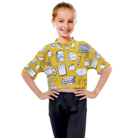 Pattern With Basketball Apple Paint Back School Illustration Kids Mock Neck Tee by Nexatart