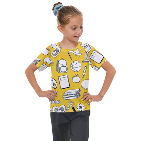 Pattern With Basketball Apple Paint Back School Illustration Kids  Mesh Piece Tee by Nexatart