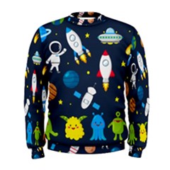 Big Set Cute Astronauts Space Planets Stars Aliens Rockets Ufo Constellations Satellite Moon Rover V Men s Sweatshirt by Nexatart