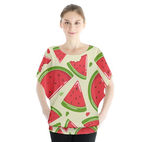 Cute Watermelon Seamless Pattern Batwing Chiffon Blouse by Nexatart