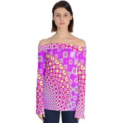 Digital Arts Fractals Futuristic Pink Off Shoulder Long Sleeve Top by Nexatart