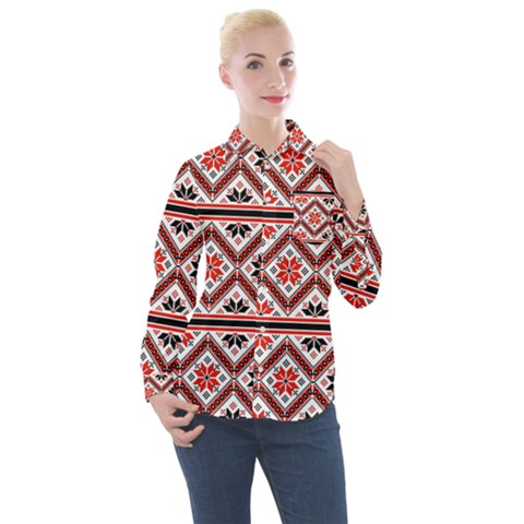 Folklore Ethnic Pattern Background Women s Long Sleeve Pocket Shirt by Nexatart