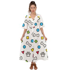 Dog Paw Seamless Pattern Footprint Bone Kimono Sleeve Boho Dress by Vaneshart