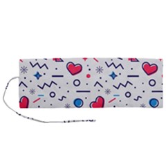 Hearts Seamless Pattern Memphis Style Roll Up Canvas Pencil Holder (m) by Vaneshart