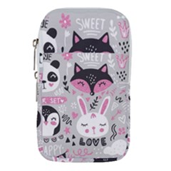 Big Set With Cute Cartoon Animals Bear Panda Bunny Penguin Cat Fox Waist Pouch (small) by Vaneshart