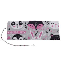 Big Set With Cute Cartoon Animals Bear Panda Bunny Penguin Cat Fox Roll Up Canvas Pencil Holder (s) by Vaneshart