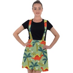 Cute Colorful Dinosaur Seamless Pattern Velvet Suspender Skater Skirt