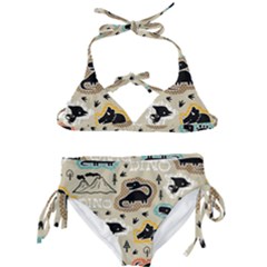 Seamless Pattern With Dinosaurs Silhouette Kids  Classic Bikini Set