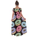 Colorful Donut Seamless Pattern On Black Vector Off Shoulder Open Front Chiffon Dress View2