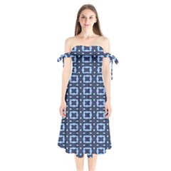 Digital Boxes Shoulder Tie Bardot Midi Dress