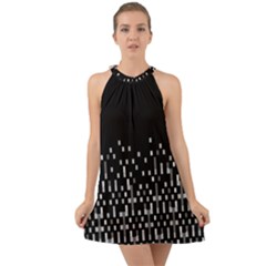 Black And White Matrix Patterned Design Halter Tie Back Chiffon Dress by dflcprintsclothing