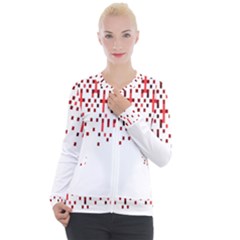 Red And White Matrix Patterned Design Casual Zip Up Jacket