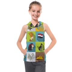 Egypt Travel Items Icons Set Flat Style Kids  Sleeveless Hoodie by Wegoenart