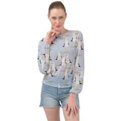 Cute Seagulls Seamless Pattern Light Blue Background Banded Bottom Chiffon Top by Wegoenart