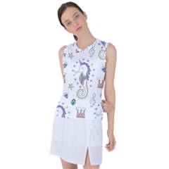 Seamless Pattern Cute Unicorn Cartoon Hand Drawn Women s Sleeveless Sports Top by Wegoenart