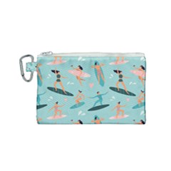 Beach Surfing Surfers With Surfboards Surfer Rides Wave Summer Outdoors Surfboards Seamless Pattern Canvas Cosmetic Bag (small) by Wegoenart