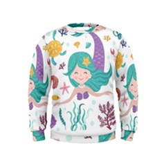 Set Cute Mermaid Seaweeds Marine Inhabitants Kids  Sweatshirt by Wegoenart