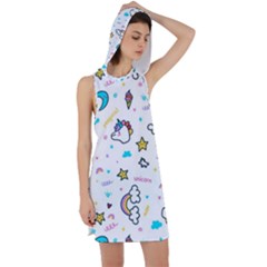 Unicorns Rainbows Seamless Pattern Racer Back Hoodie Dress by Wegoenart