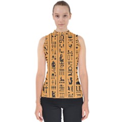 Egyptian Hieroglyphs Ancient Egypt Letters Papyrus Background Vector Old Egyptian Hieroglyph Writing Mock Neck Shell Top by Wegoenart