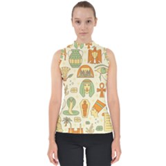 Egypt Seamless Pattern Mock Neck Shell Top by Wegoenart