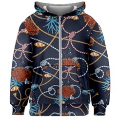 Vector Illustration Seamless Pattern With Corals Animal Trasure Marine Motif Sailor Mood Design Naut Kids  Zipper Hoodie Without Drawstring by Wegoenart