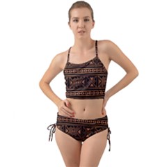 Colorful Bright Ethnic Seamless Striped Pattern Background Orange Black Colors Mini Tank Bikini Set