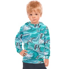 Sea Waves Seamless Pattern Kids  Hooded Pullover