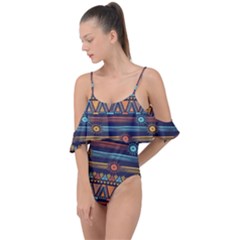 Bohemian Ethnic Seamless Pattern With Tribal Stripes Drape Piece Swimsuit by Wegoenart