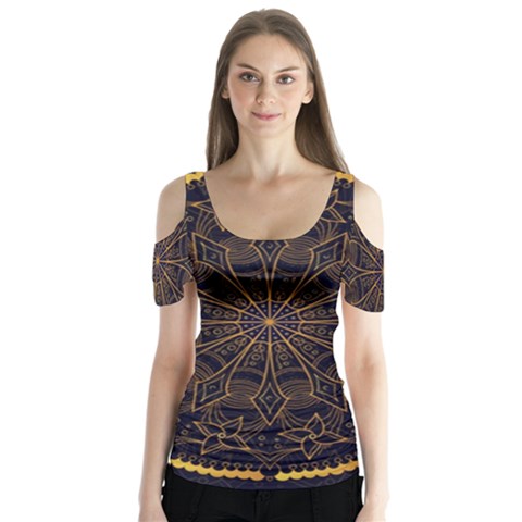 Luxury Mandala Background Butterfly Sleeve Cutout Tee  by Wegoenart