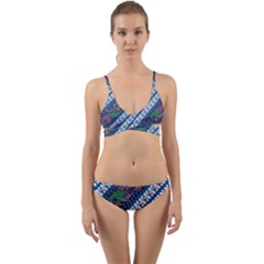 Indonesian Combination Batik With Dominant Blue Color Wrap Around Bikini Set