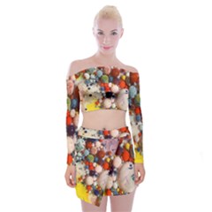 Colorful Choas Off Shoulder Top With Mini Skirt Set