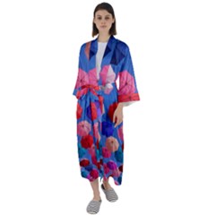 Rainbow Umbrella Maxi Satin Kimono